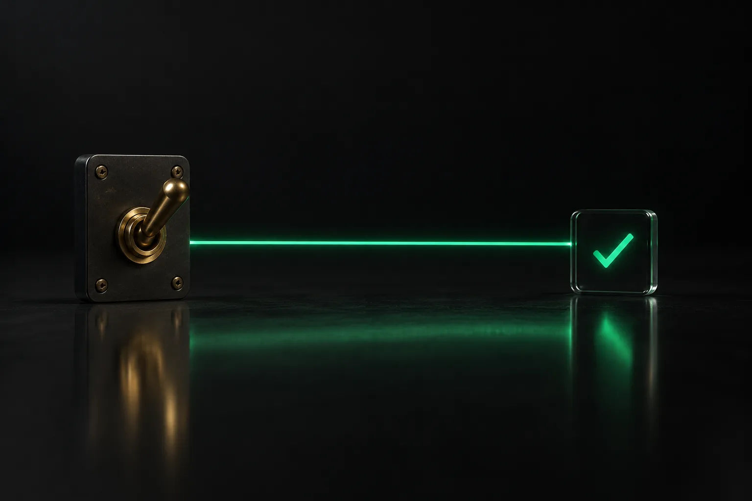 A single brass switch connected by one green line to a tick.